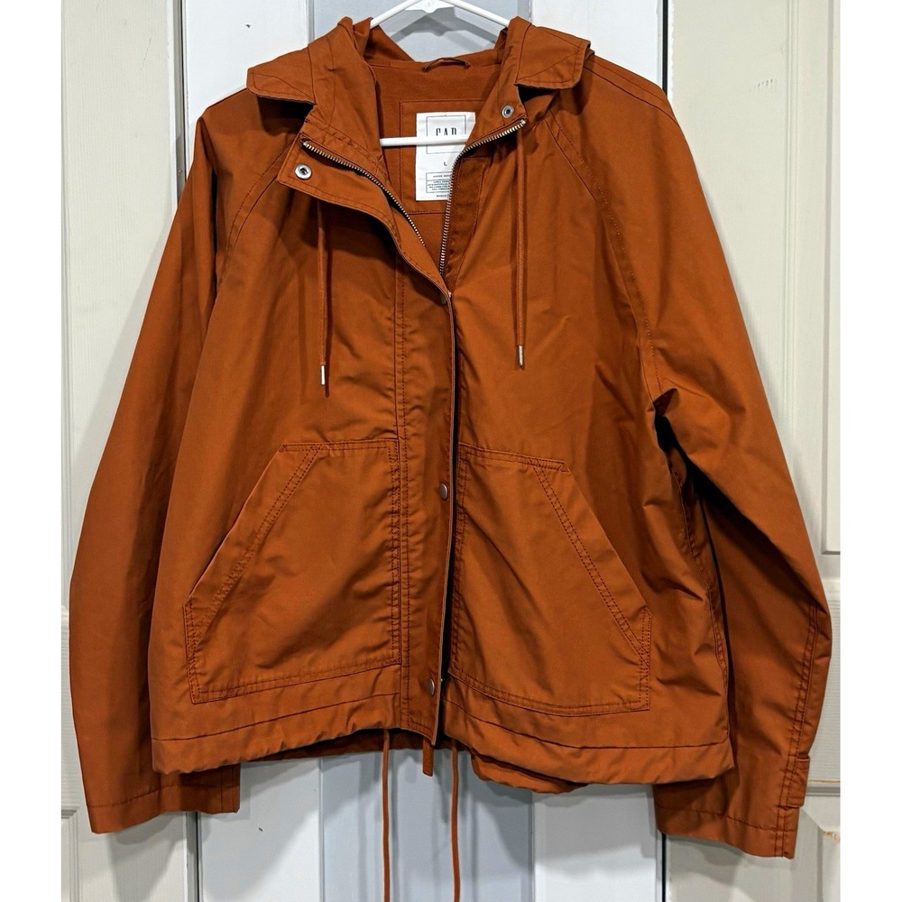 GAP Cropped Anorak Jacket Women's L Brown Hooded Water-Resistant Short